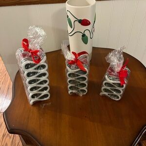 Lot of 3 Christmas ribbon‎ candles